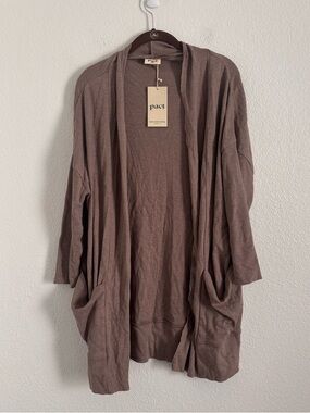 NWT Pact Women's  Size XS/S Brown Organic Cotton Airplane Wrap Long Cardigan